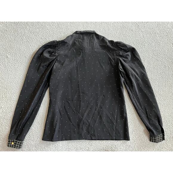 Voila Button Up Top 12 Large Bow Asymmetric Polka Dot Long Sleeve Retro Blouse - Picture 4 of 16